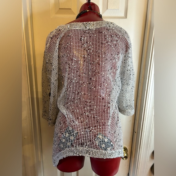 Lulu B Women's Size SMALL S- Cardigan Open Weave Net Mesh Gray Beachy Summer - Picture 5 of 10